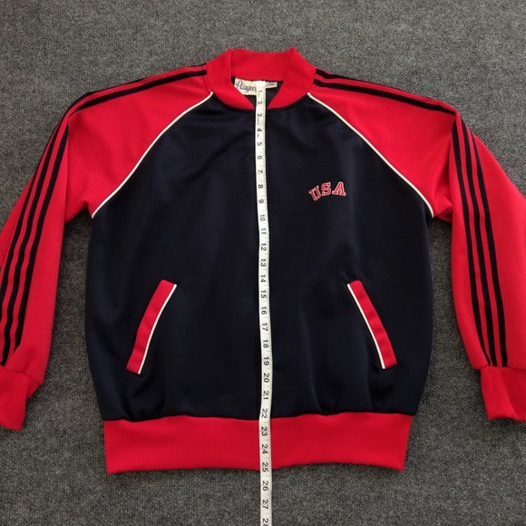 PLAYWAY Vintage Men's L Track Jacket Red‎ Blue Zip Pockets Striped Long Sleeve - Picture 11 of 14